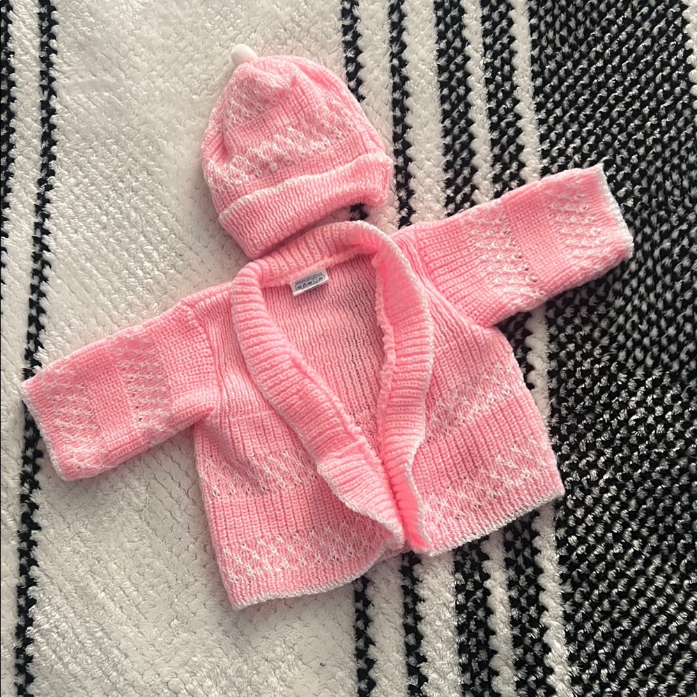 Creaciones Yazmin Cozy Pink Knit Sweater and Hat Set for Kids